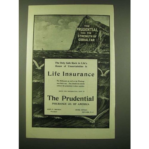 1902 Prudential Insurance Ad - The only safe rock in life's ocean