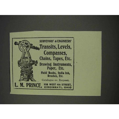 1910 L.M. Prince Transits, Levels, compasses Ad