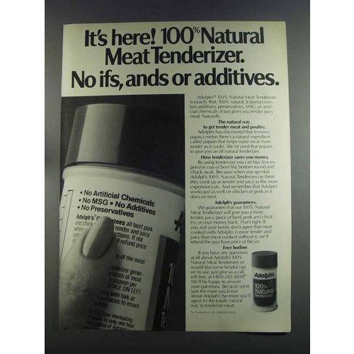 1982 Adolph's 100% Natural Meat Tenderizer Ad