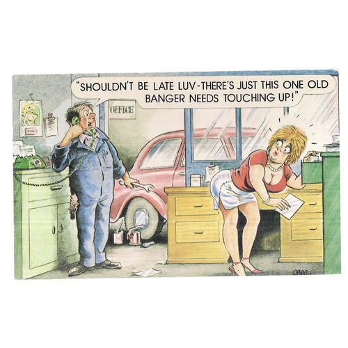 SAUCY SEASIDE POSTCARD unused BAMFORTH & CO. no 1078 car garage