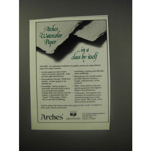 1990 Arches Paper Ad - Arches Watercolor paper in a class by itself