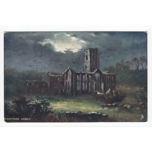 Fountains Abbey Yorkshire Oilette Moonlight Art Postcard 7197