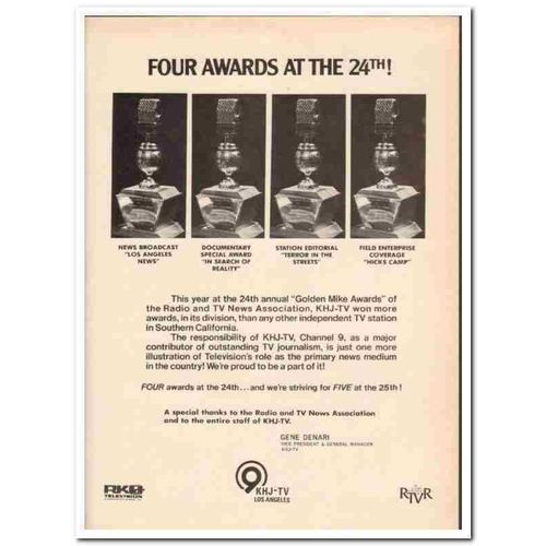 KHJ-TV 1973 Four Awards Annual Golden Mike television media vintage ad