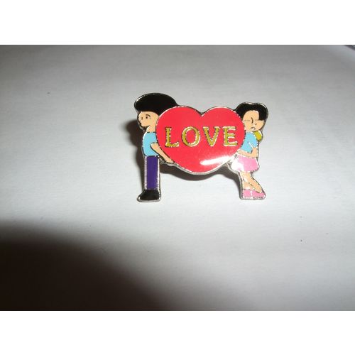 Enamel Couple with Red Love Heart Badge