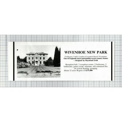 Wivenhoe New Park Essex House Sale Advert - 1986 Cutting