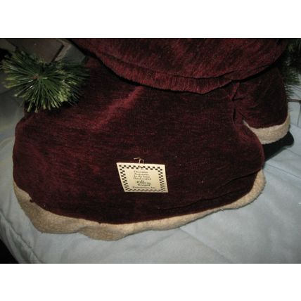 Santa Claus Doll in Burgundy Outfit w/very long cap, bird and evergreens