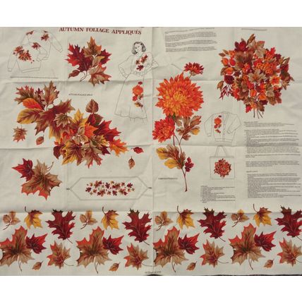 Autumn Foliage Leaves Applique Fabric Panel Material VIP Cranston 1990's