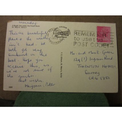 ROUGH SEAS, PULPIT ROCK, ST. MARY'S, ISLES OF SCILLY used postcard 1973 pm =