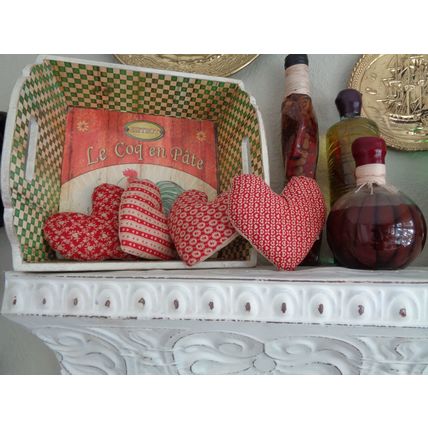 5 Primitive Fabric Heart Pillow Ornies Tucks Bowl Fillers 5 1/2 Inch Farmhouse