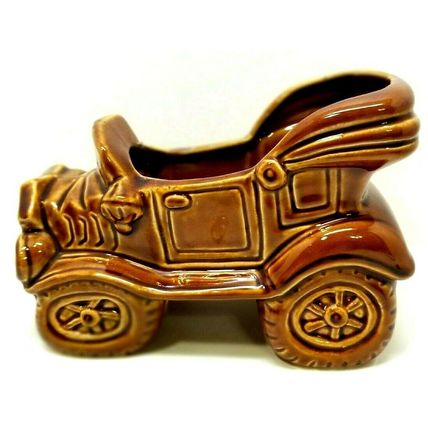 Vintage 4 1/4" Ceramic Brown Car Planter, Made in Japan (G18)