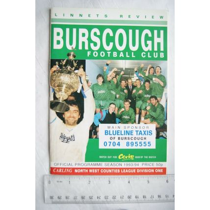 1994 programme Burscough v. Maine Road, Carling Challenge Cup 3rd round