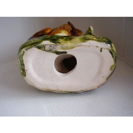 Vintage Majolica Hen with Chicks Animal Figurine Bisque Sculpture Drip Glaze