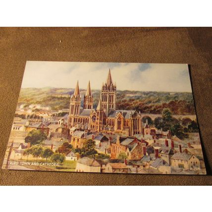 Valentines postcard - Truro Town & Cathedral, Cornwall - Artist E.W Trick A1514