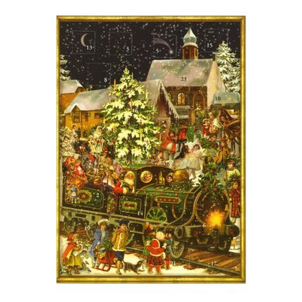 ADV491 - Sellmer Advent Cards - Santa with Train - 6"H x 4.5"W x .1"D