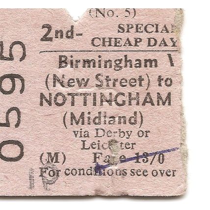 B.T.C. Edmondson Ticket - Birmingham New Street to Nottingham Midland
