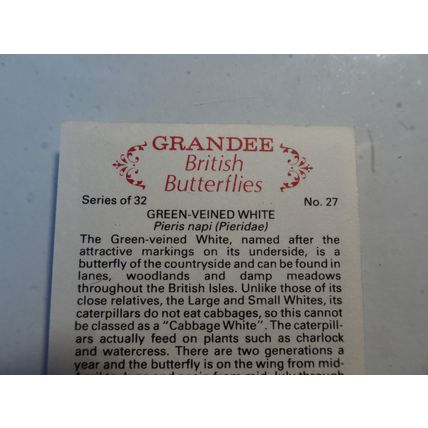 1983 Grandee British Butterflies Card # 27 of 32 Green-Veined White Ex (5)