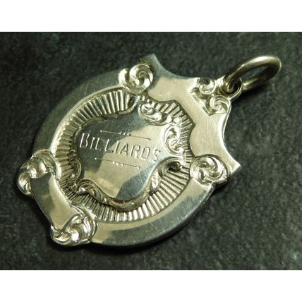 Vintage Sterling Silver Albert Watch Chain Billiards Fob Medal By BMC 1929