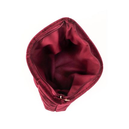 Burgundy Quilted Velour Zipper Cosmetic Organize Pouch