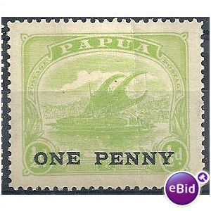 Papua 1917 SG106 1d on 1/2 Yellow-Green M/Mint crease.