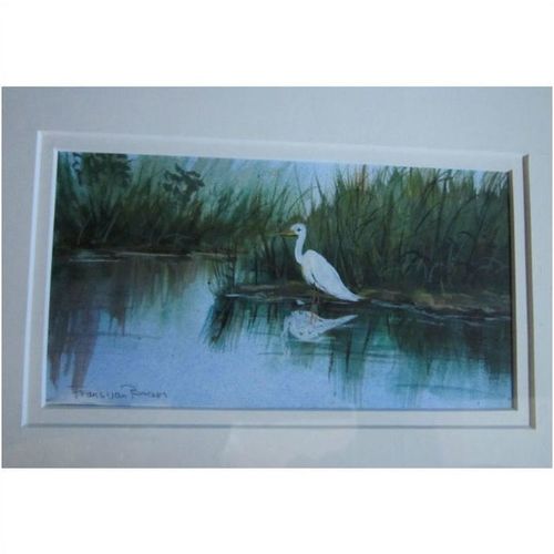 Frans van Baars Original Watercolor One of a Kind Signed Lone Sentry Egret Heron