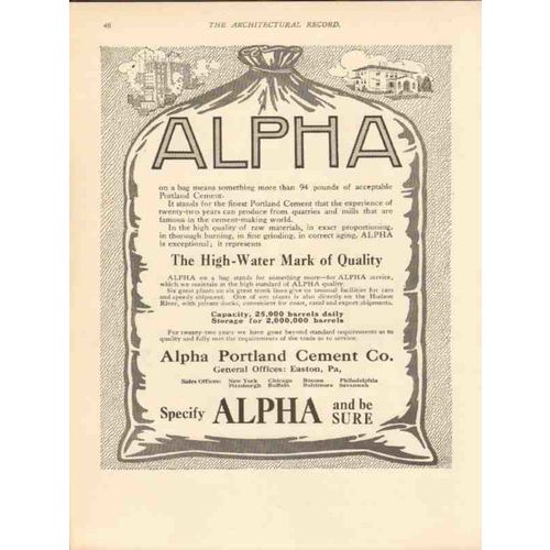 alpha portland cement company 1913 high-water mark quality vintage ad