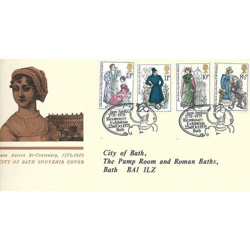 1975 Jane Austin Illustrated First Day Cover - Bath Exhibition Cancels