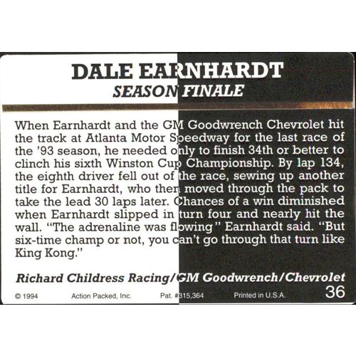 1994 Action Packed Dale Earnhard #36