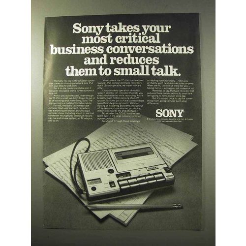 1977 Sony TC-150 Cassette-Corder Ad - Small Talk