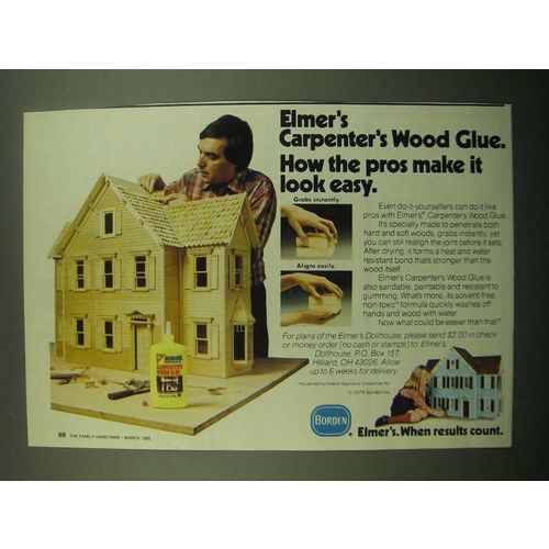 1980 Borden Elmer's Carpenter's Wood Glue Ad - Pros Make it Look Easy