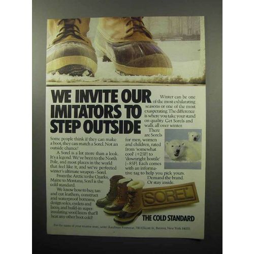 1989 Kaufman Sorel Boot Ad - Imitators Step Outside