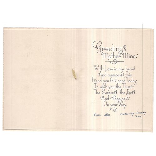 used 1940 MOTHERING SUNDAY greetings card /