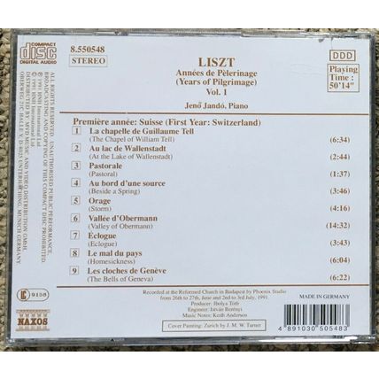 CD Liszt YEARS OF PILGRIMAGE Vol 1 First Year Switzerland Jeno Jando, Piano