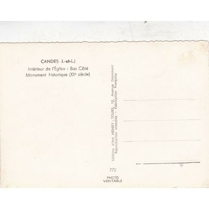 Candes Interieur de l'Eglise Bas Cote France Postcard unused VGC
