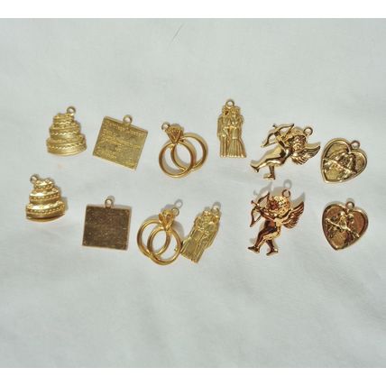 12 Pc Vintage Wedding Theme Charms 3/4 Inch Hollow back Ring Cupid Love Birds