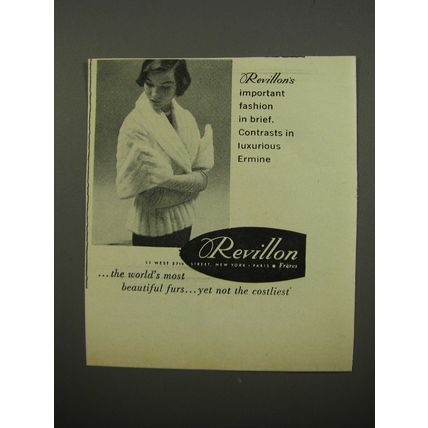 1950 Revillon Furs Ad - Revillon's important fashion in brief.