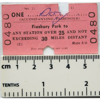 1964 British Transport Commission ticket dog accompanying passenger Finsbury Pk