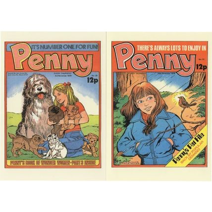 Penny Comic 1970s Pet File Garden Bird Dogs 2x Postcard s