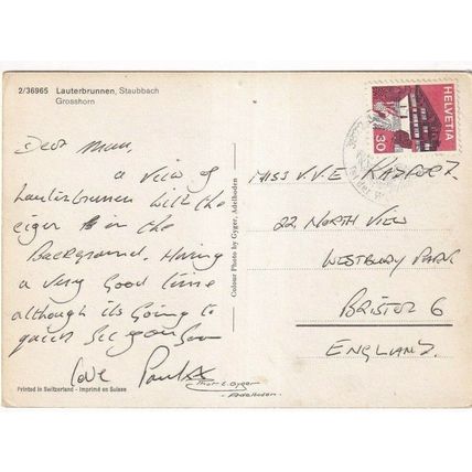 Lauterbrunnen Staubbach Grosshorn Switzerland Postcard posted crease