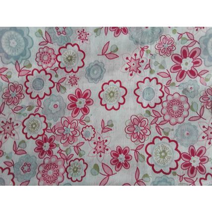 Pink, green floral cotton fabric square 48cms x 48cms