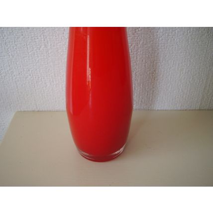 Vintage Red & White Mid Century Bent Neck Cased Glass Bottle Vase