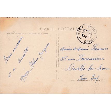 Poissy bords de la Seine France Postcard posted 1951 VGC