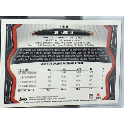 2013 Topps Chrome COBI HAMILTON (Bengals) Rookie Card #158
