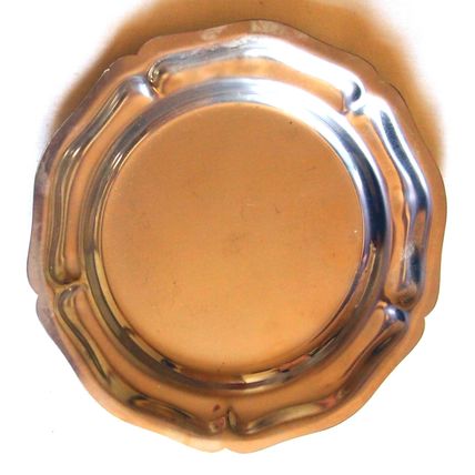 Stainless steel bon bon tray circa 1960 14cm dia Tudor rose shape