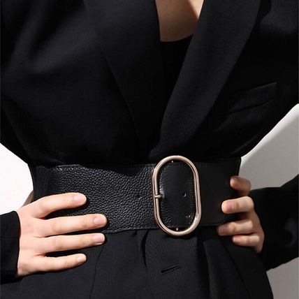 Real Leather Waist Elastic Belt Cloth Gold Pin Buckle Wide Waistband Women Belt
