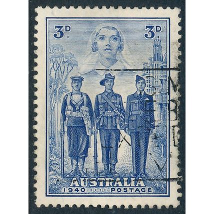Australia SG 0198/Scott 186, 3d blue Australian Forces, F-VF used stamp