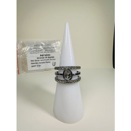 NIB Bomb Party Sz6 Revealed Ring RG74500 Glimmer of Sparkle Lemon CZ Hematite P