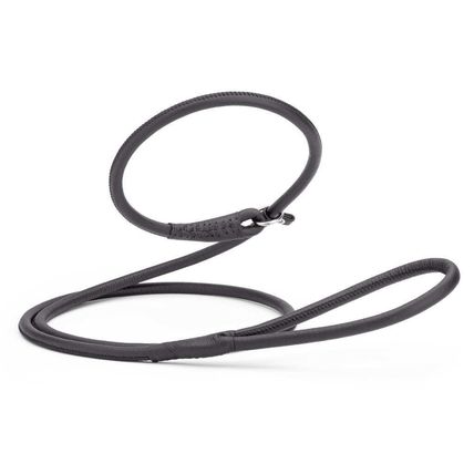 Dog Pet Round Leather Slip Lead W1/4" - L36", Black