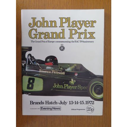 1972 FORMULA 1 GRAND PRIX OF EUROPE PROGRAMME + RACECARD, TICKETS, ETC