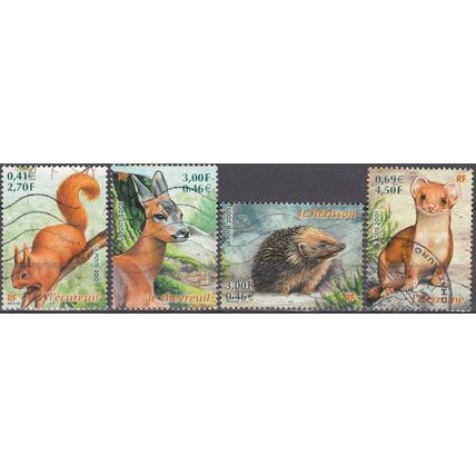 France 2001 Michel 3521 - 3524 O Cote (2008) 5.00 € Animaux du bois Cachet rond