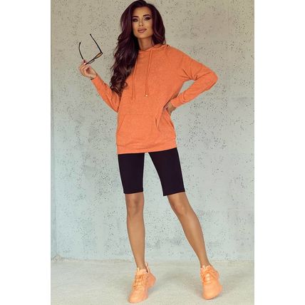 Orange Mineral Wash Kangaroo Pocket Drawstring Pullover Hoodie